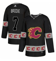 Men's Adidas Calgary Flames #7 TJ Brodie Authentic Black Team Logo Fashion NHL Jersey