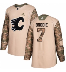 Men's Adidas Calgary Flames #7 TJ Brodie Authentic Camo Veterans Day Practice NHL Jersey