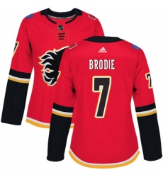 Women's Adidas Calgary Flames #7 TJ Brodie Authentic Red Home NHL Jersey