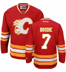 Women's Reebok Calgary Flames #7 TJ Brodie Premier Red Third NHL Jersey