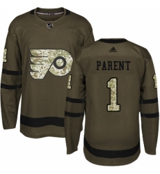 Men's Adidas Philadelphia Flyers #1 Bernie Parent Premier Green Salute to Service NHL Jersey