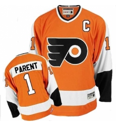 Men's CCM Philadelphia Flyers #1 Bernie Parent Premier Orange Throwback NHL Jersey