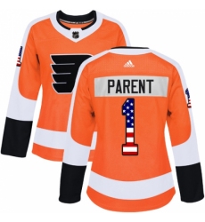 Women's Adidas Philadelphia Flyers #1 Bernie Parent Authentic Orange USA Flag Fashion NHL Jersey
