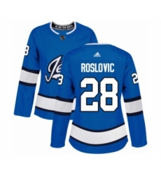 Women's Adidas Winnipeg Jets #28 Jack Roslovic Authentic Blue Alternate NHL Jersey