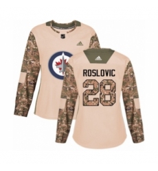 Women's Adidas Winnipeg Jets #28 Jack Roslovic Authentic Camo Veterans Day Practice NHL Jersey