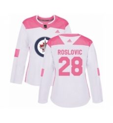 Women's Adidas Winnipeg Jets #28 Jack Roslovic Authentic White Pink Fashion NHL Jersey