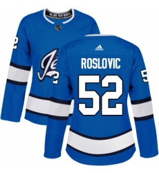 Women's Adidas Winnipeg Jets #52 Jack Roslovic Authentic Blue Alternate NHL Jersey