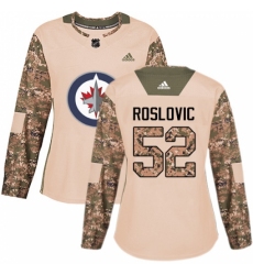 Women's Adidas Winnipeg Jets #52 Jack Roslovic Authentic Camo Veterans Day Practice NHL Jersey