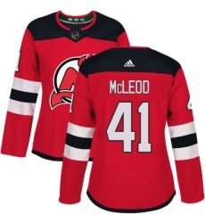 Women's Adidas New Jersey Devils #41 Michael McLeod Authentic Red Home NHL Jersey