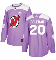 Men's Adidas New Jersey Devils #20 Blake Coleman Authentic Purple Fights Cancer Practice NHL Jersey