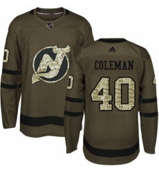 Men's Adidas New Jersey Devils #40 Blake Coleman Authentic Green Salute to Service NHL Jersey