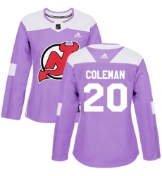 Women's Adidas New Jersey Devils #20 Blake Coleman Authentic Purple Fights Cancer Practice NHL Jersey