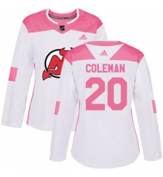 Women's Adidas New Jersey Devils #20 Blake Coleman Authentic White Pink Fashion NHL Jersey