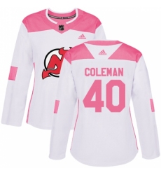 Women's Adidas New Jersey Devils #40 Blake Coleman Authentic White/Pink Fashion NHL Jersey