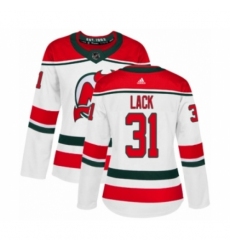 Women's Adidas New Jersey Devils #31 Eddie Lack Authentic White Alternate NHL Jersey