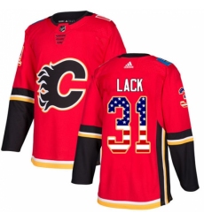 Youth Adidas Calgary Flames #31 Eddie Lack Authentic Red USA Flag Fashion NHL Jersey