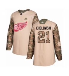 Men's Adidas Detroit Red Wings #21 Dennis Cholowski Authentic Camo Veterans Day Practice NHL Jersey