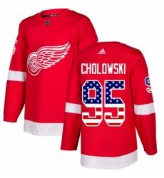 Men's Adidas Detroit Red Wings #95 Dennis Cholowski Authentic Red USA Flag Fashion NHL Jersey