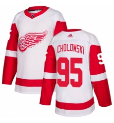 Men's Adidas Detroit Red Wings #95 Dennis Cholowski Authentic White Away NHL Jersey