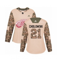 Women's Adidas Detroit Red Wings #21 Dennis Cholowski Authentic Camo Veterans Day Practice NHL Jersey