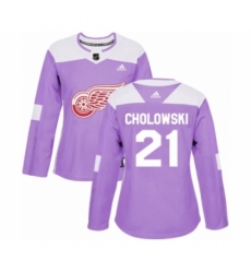 Women's Adidas Detroit Red Wings #21 Dennis Cholowski Authentic Purple Fights Cancer Practice NHL Jersey