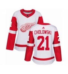 Women's Adidas Detroit Red Wings #21 Dennis Cholowski Authentic White Away NHL Jersey