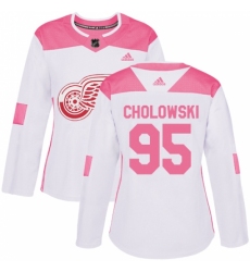 Women's Adidas Detroit Red Wings #95 Dennis Cholowski Authentic White/Pink Fashion NHL Jersey