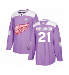 Youth Adidas Detroit Red Wings #21 Dennis Cholowski Authentic Purple Fights Cancer Practice NHL Jersey