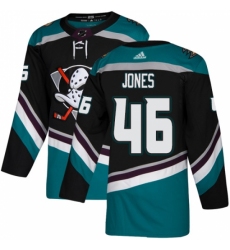 Men's Adidas Anaheim Ducks #46 Max Jones Authentic Black Teal Third NHL Jersey