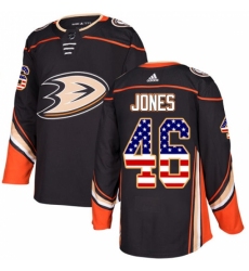 Men's Adidas Anaheim Ducks #46 Max Jones Authentic Black USA Flag Fashion NHL Jersey