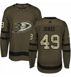 Men's Adidas Anaheim Ducks #49 Max Jones Authentic Green Salute to Service NHL Jersey