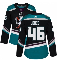 Women's Adidas Anaheim Ducks #46 Max Jones Authentic Black Teal Third NHL Jersey