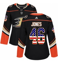 Women's Adidas Anaheim Ducks #46 Max Jones Authentic Black USA Flag Fashion NHL Jersey