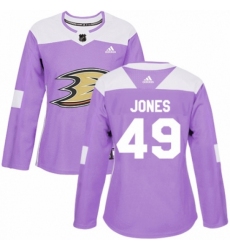 Women's Adidas Anaheim Ducks #49 Max Jones Authentic Purple Fights Cancer Practice NHL Jersey