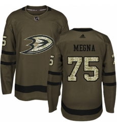 Men's Adidas Anaheim Ducks #75 Jaycob Megna Authentic Green Salute to Service NHL Jersey