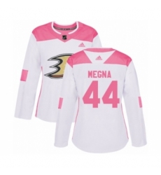 Women's Adidas Anaheim Ducks #44 Jaycob Megna Authentic White Pink Fashion NHL Jersey