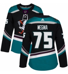 Women's Adidas Anaheim Ducks #75 Jaycob Megna Authentic Black Teal Third NHL Jersey