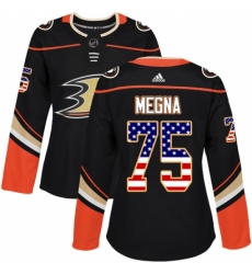 Women's Adidas Anaheim Ducks #75 Jaycob Megna Authentic Black USA Flag Fashion NHL Jersey