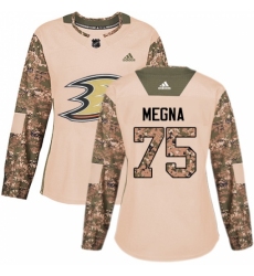 Women's Adidas Anaheim Ducks #75 Jaycob Megna Authentic Camo Veterans Day Practice NHL Jersey