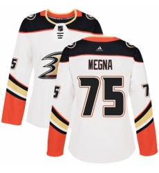 Women's Adidas Anaheim Ducks #75 Jaycob Megna Authentic White Away NHL Jersey