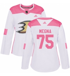 Women's Adidas Anaheim Ducks #75 Jaycob Megna Authentic White/Pink Fashion NHL Jersey