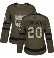 Women's Adidas Los Angeles Kings #20 Luc Robitaille Authentic Green Salute to Service NHL Jersey