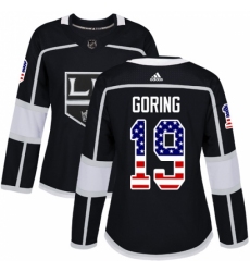 Women's Adidas Los Angeles Kings #19 Butch Goring Authentic Black USA Flag Fashion NHL Jersey