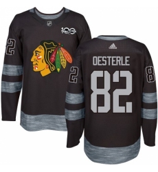 Men's Adidas Chicago Blackhawks #82 Jordan Oesterle Authentic Black 1917-2017 100th Anniversary NHL Jersey