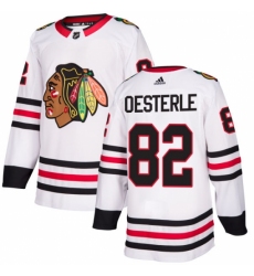 Women's Adidas Chicago Blackhawks #82 Jordan Oesterle Authentic White Away NHL Jersey