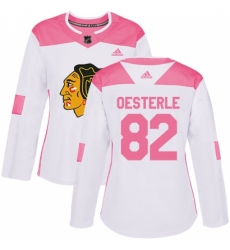 Women's Adidas Chicago Blackhawks #82 Jordan Oesterle Authentic White/Pink Fashion NHL Jersey