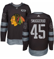 Men's Adidas Chicago Blackhawks #45 Luc Snuggerud Authentic Black 1917-2017 100th Anniversary NHL Jersey