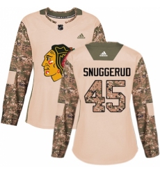 Women's Adidas Chicago Blackhawks #45 Luc Snuggerud Authentic Camo Veterans Day Practice NHL Jersey