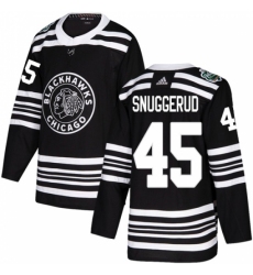 Youth Adidas Chicago Blackhawks #45 Luc Snuggerud Authentic Black 2019 Winter Classic NHL Jersey