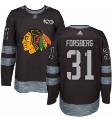 Men's Adidas Chicago Blackhawks #31 Anton Forsberg Authentic Black 1917-2017 100th Anniversary NHL Jersey